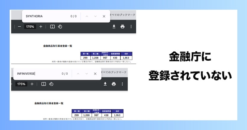 金融庁の登録を受けていない